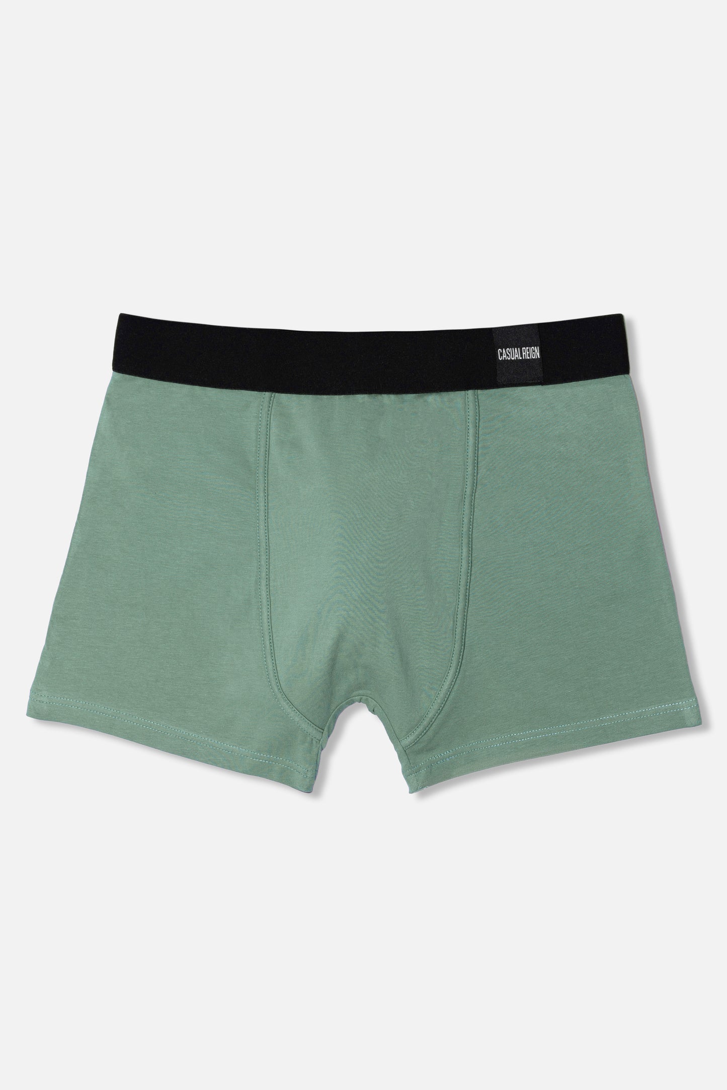 Green packing boxer briefs with a black waistband on a white background