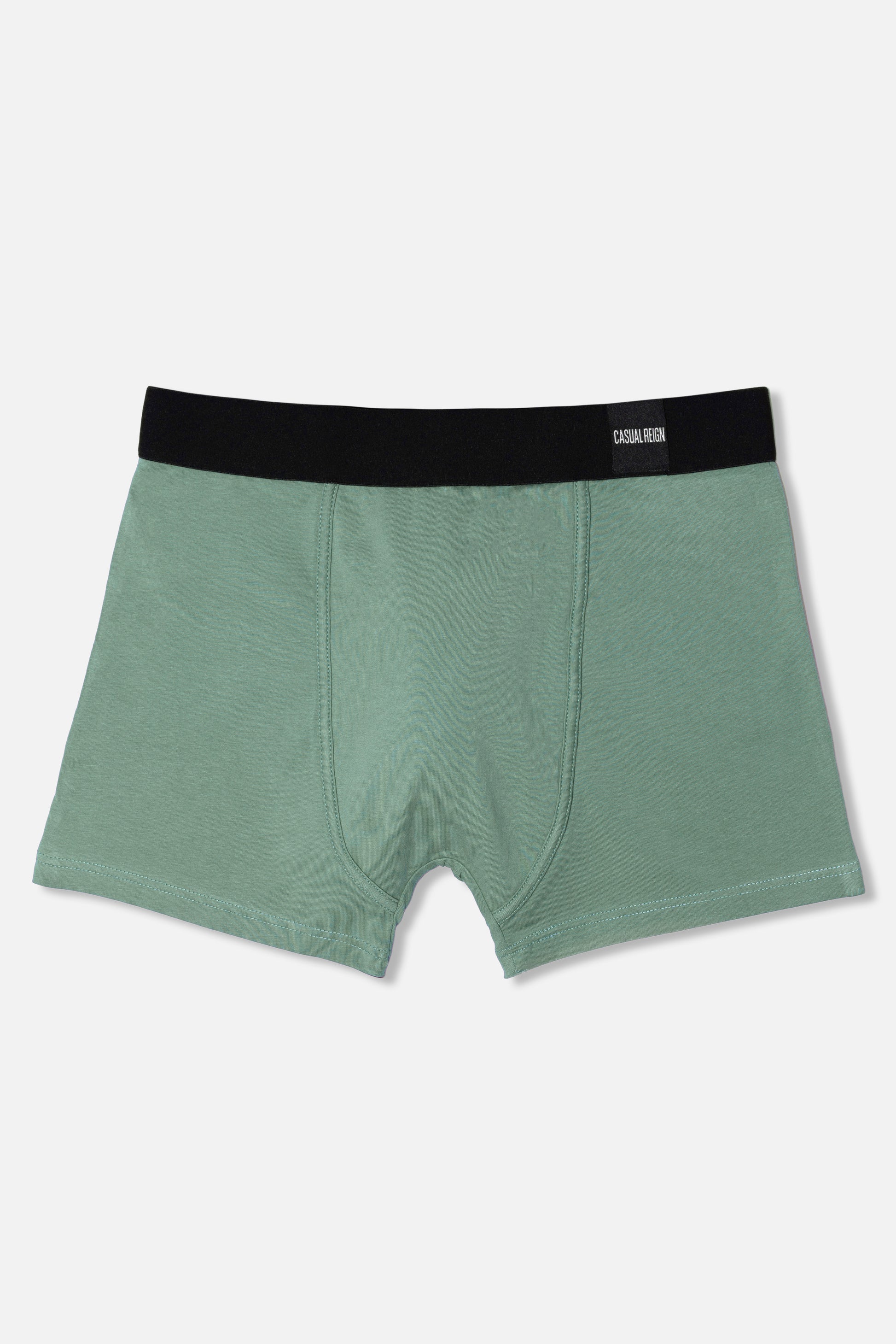 Green packing boxer briefs with a black waistband on a white background