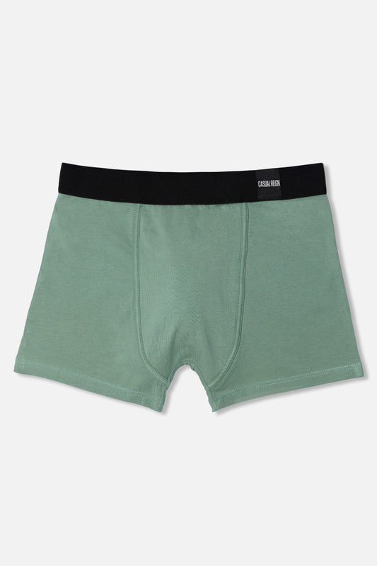 Green packing boxer briefs with a black waistband on a white background