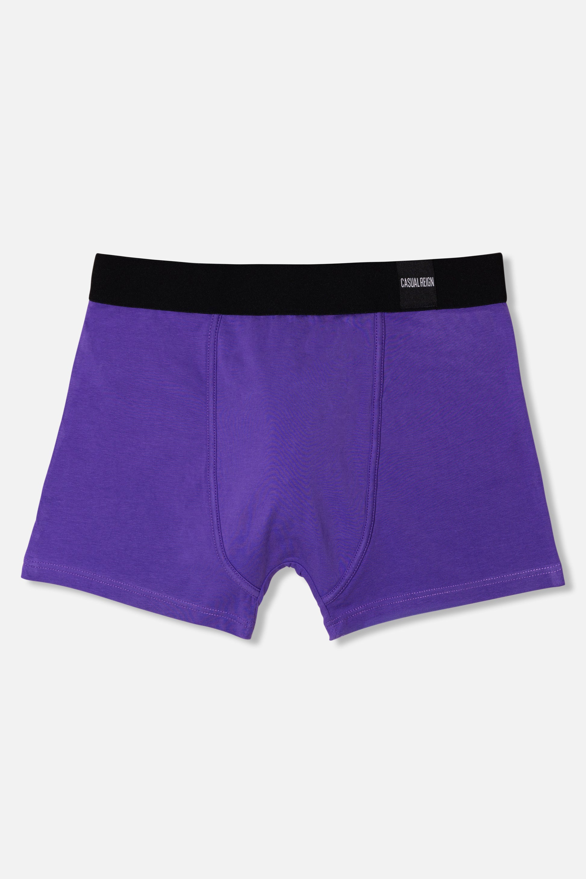 Purple packing boxer brief with black waistband on a light gray background